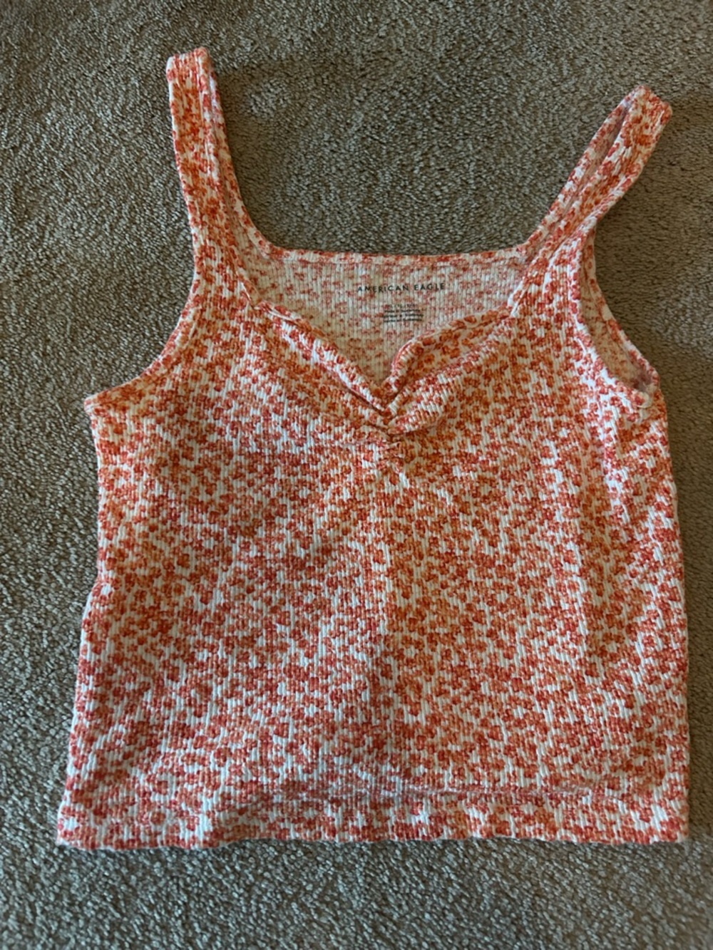 American Eagle Outfitters Orange Floral Ribbed CropTank Top